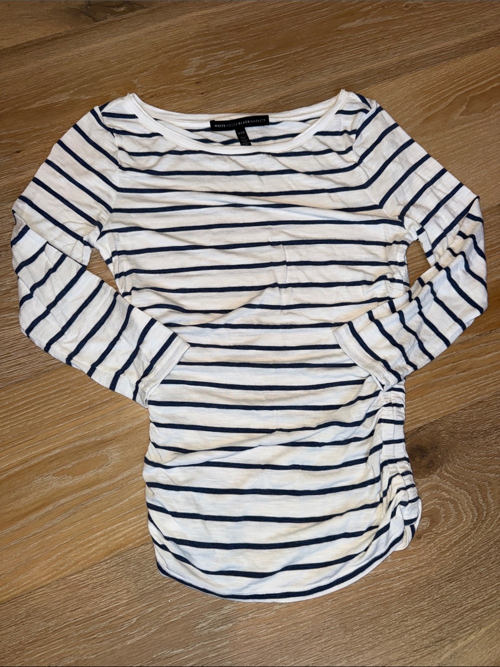 White House Black Market White and Navy Striped Long-Sleeve Top
